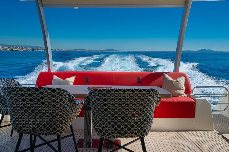  Yacht Photos Pics Luxury yacht Prestige 680, 2017 model, with stylish seating and ocean view.