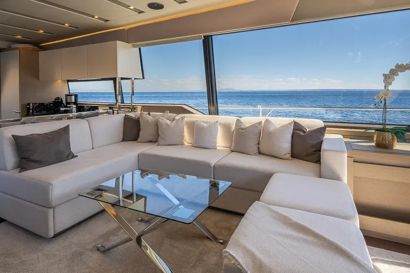  Yacht Photos Pics Luxurious interior of 2017 Prestige 680 yacht with ocean view.