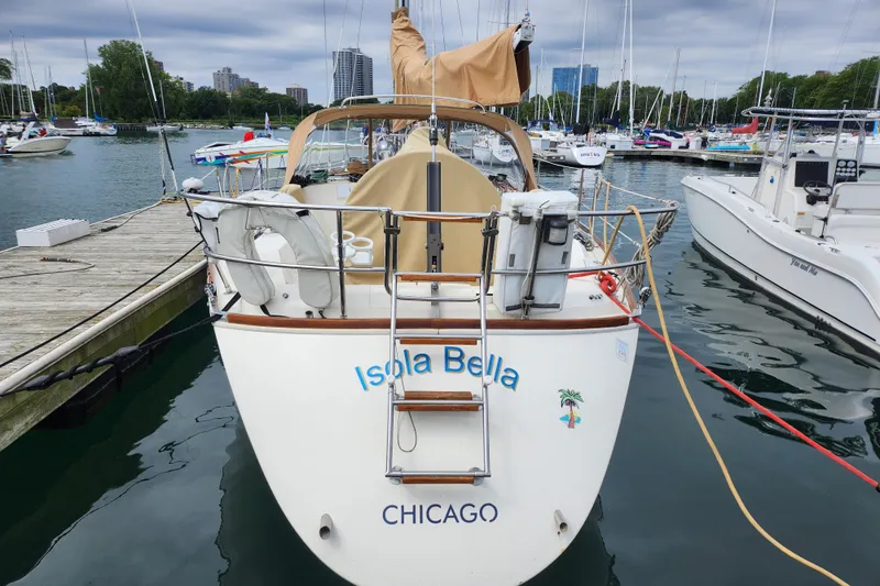 Isola Bella Yacht Photos Pics 1988 Sabre 42 sailboat "Isola Bella" docked in Chicago marina.