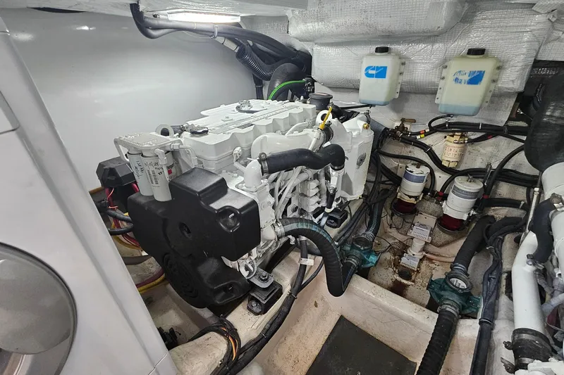  Yacht Photos Pics Engine room of 2009 Sabre 42 Express yacht, showcasing detailed mechanical components.