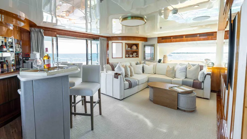 Stay Salty Yacht Photos Pics Luxurious yacht interior with bar and seating, Horizon Premier 135, 2010 model.