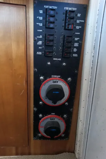  Yacht Photos Pics Electrical panel on a 2002 Luhrs 34 Convertible boat.