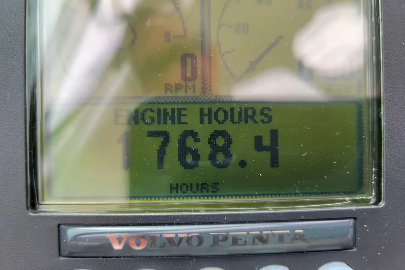  Yacht Photos Pics Volvo Penta engine display showing 1768.4 hours on Carver 56 Voyager SE, 2007 model.