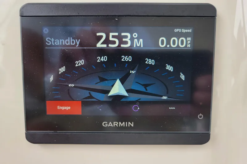  Yacht Photos Pics Garmin navigation display on 2007 Carver 56 Voyager SE, showing compass and speed.