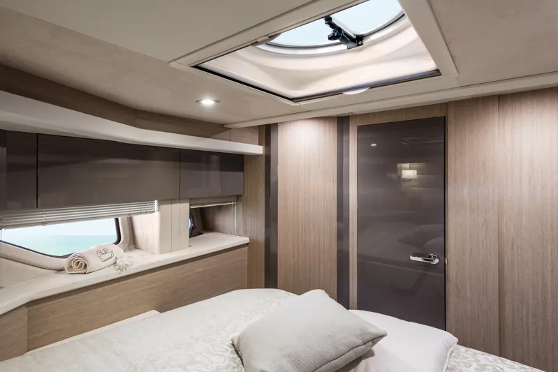 Yacht Photos Pics Luxurious interior of 2025 Cranchi Z35 yacht with modern design and skylight.