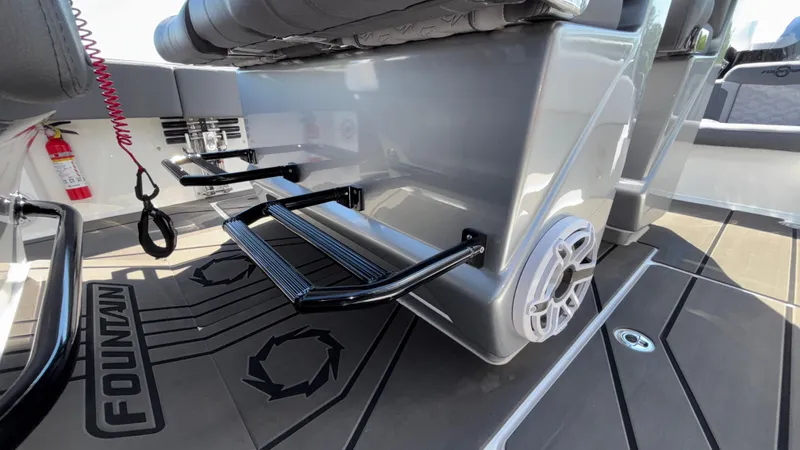  Yacht Photos Pics Interior of 2025 Fountain 34 SC boat with seating and safety features.