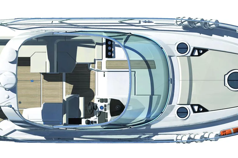  Yacht Photos Pics Top view of 2026 Cranchi Z35 yacht, showcasing sleek design and spacious deck layout.