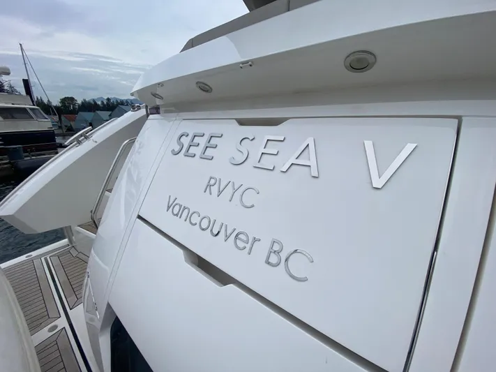 Sea Sea V Yacht Photos Pics 2020 Sunseeker Manhattan 52 yacht, named "SEE SEA V," docked in Vancouver, BC.