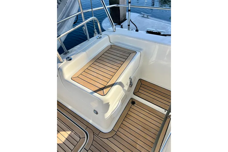 The Jonathan Shepard Yacht Photos Pics 2006 Hanse 461e yacht cockpit with teak flooring and seating.