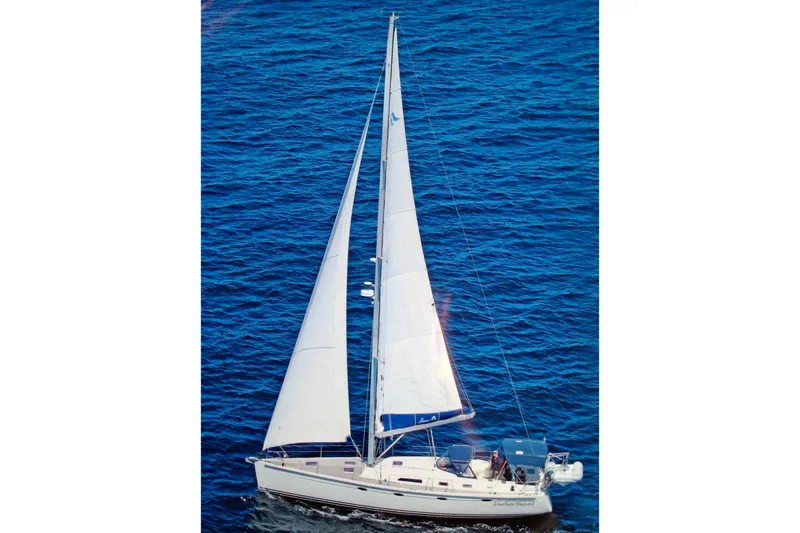 The Jonathan Shepard Yacht Photos Pics Sailing yacht Hanse 461e, 2006 model, cruising on open blue sea.