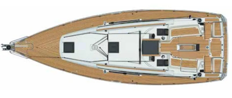 Layover Yacht Photos Pics Top view of 2018 Jeanneau Sun Odyssey 389 sailboat deck layout.