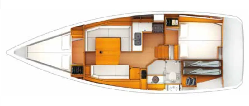 Layover Yacht Photos Pics Floor plan of a 2018 Jeanneau Sun Odyssey 389 sailboat interior layout.