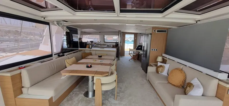  Yacht Photos Pics Luxurious interior of 2024 Bali 5.4 yacht with spacious seating and modern design.