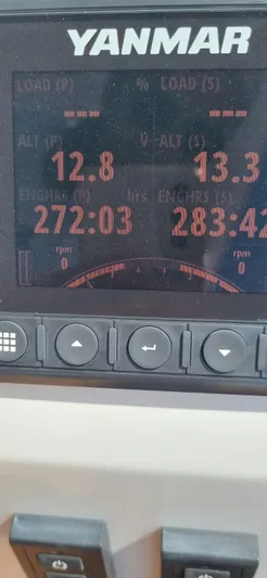  Yacht Photos Pics Yanmar engine display showing load, voltage, and engine hours on a Bali 5.4, 2024 model.