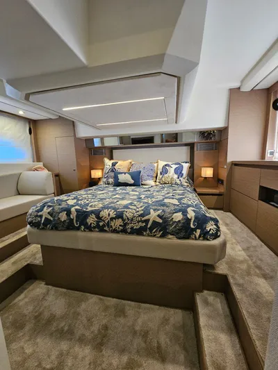 Margie Yacht Photos Pics Luxurious bedroom on a 2018 Prestige 460 yacht.