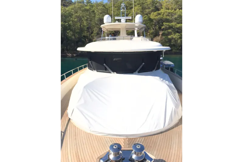  Yacht Photos Pics Luxury 2013 Apreamare 82 yacht with sleek design, docked near lush greenery.