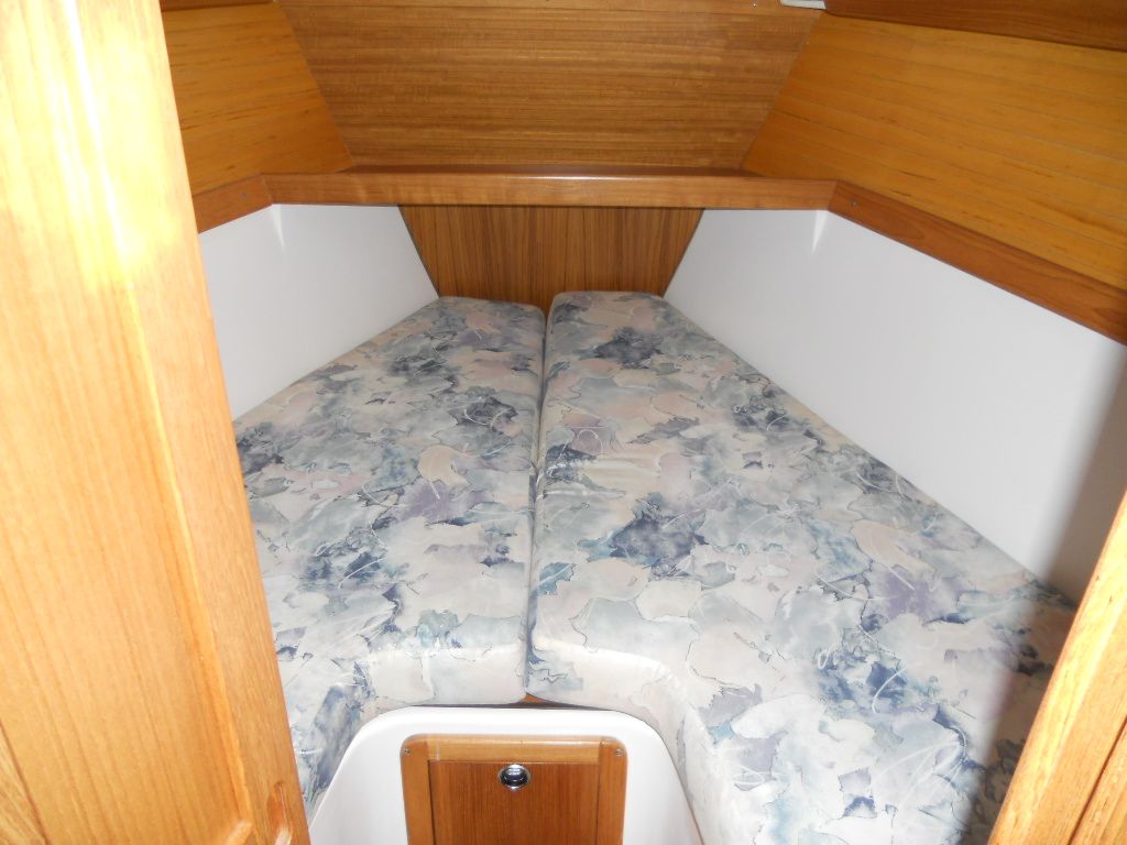 Interior of a 1999 Catalina 320 with double bed.