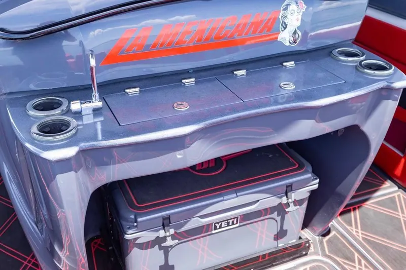  Yacht Photos Pics 2022 Deep Impact 399 Sport boat with custom "La Mexicana" design and Yeti cooler.