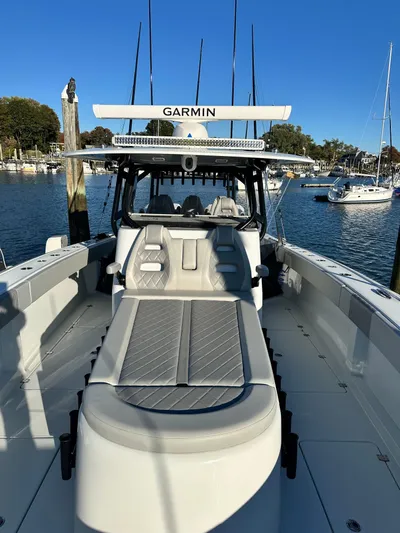  Yacht Photos Pics 2024 Wyatt and Freeman 42LR boat with Garmin equipment, docked in a marina.