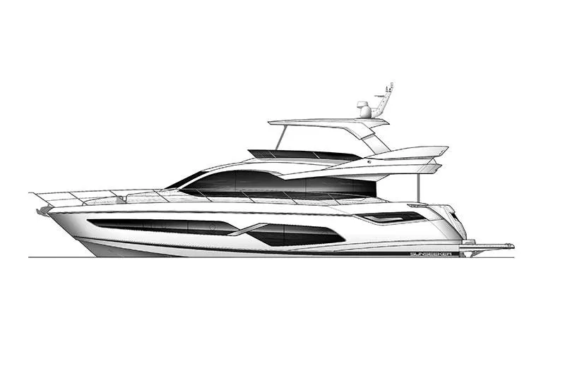  Yacht Photos Pics 2022 Sunseeker Manhattan 68 yacht, sleek design, side profile illustration.