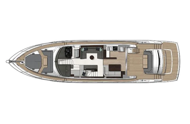  Yacht Photos Pics Top view layout of 2022 Sunseeker Manhattan 68 yacht, showcasing interior and deck design.