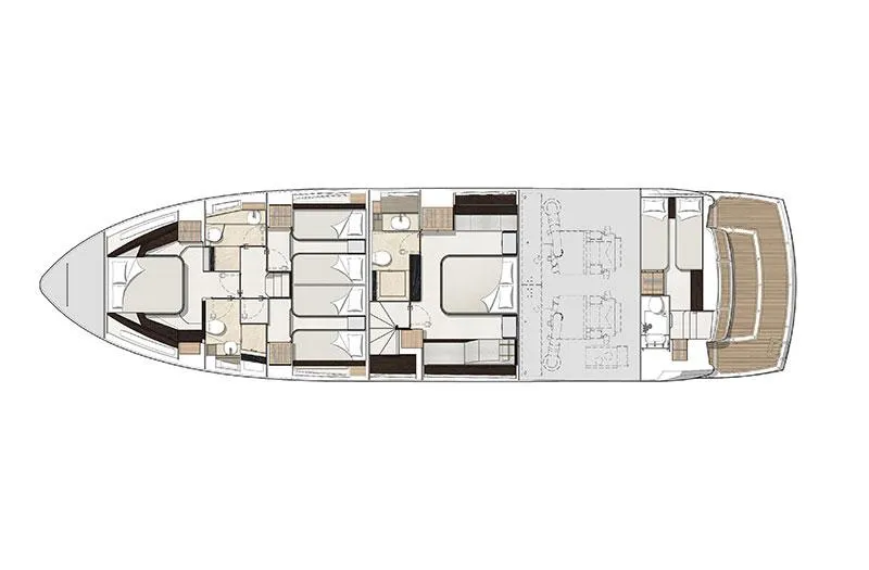  Yacht Photos Pics Floor plan of 2022 Sunseeker Manhattan 68 yacht, showcasing interior layout and design.