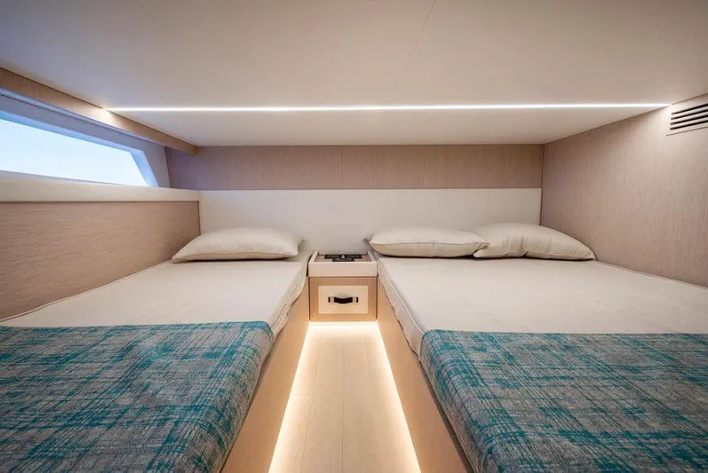  Yacht Photos Pics Interior cabin of 2025 Apreamare Gozzo 45 with twin beds and modern design.