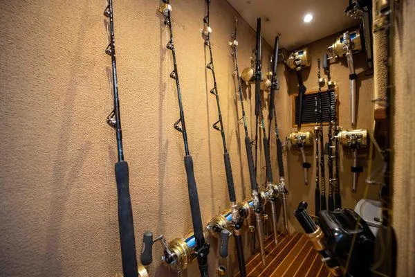 Reel Gratitude Yacht Photos Pics Fishing rods storage on 2014 Release Boatworks 46 Custom Express Carolina.