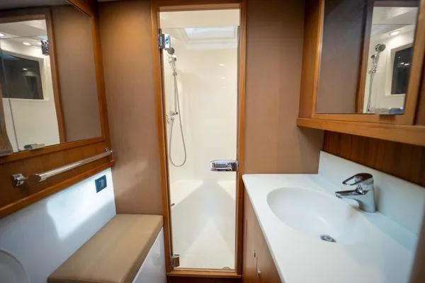 Reel Gratitude Yacht Photos Pics Luxurious bathroom in 2014 Release Boatworks 46 Custom Express Carolina yacht.