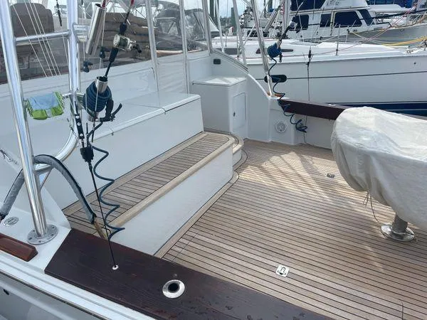 Reel Gratitude Yacht Photos Pics 2014 Release Boatworks 46 Custom Express Carolina with teak deck and covered seating area.