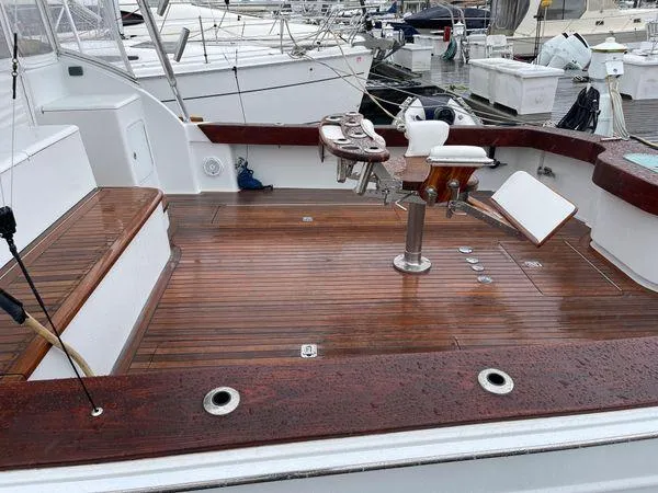 Reel Gratitude Yacht Photos Pics 2014 Release Boatworks 46 Custom Express Carolina with teak deck at marina.