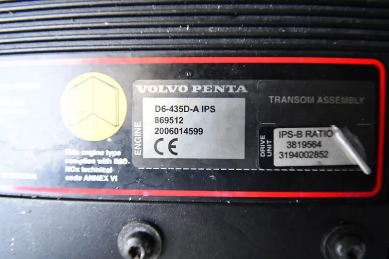  Yacht Photos Pics Volvo Penta engine label on 2007 Formula 45 Yacht, model D6-435D-A IPS.