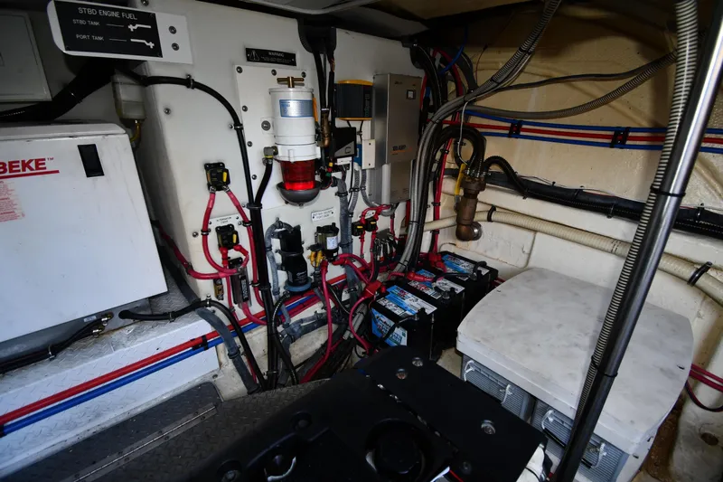  Yacht Photos Pics Engine room of a 2007 Formula 45 Yacht with batteries and wiring.