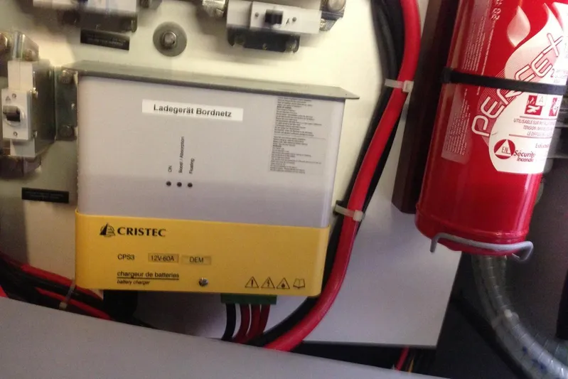  Yacht Photos Pics Battery charger and fire extinguisher on 2012 Beneteau Gran Turismo 44 yacht.