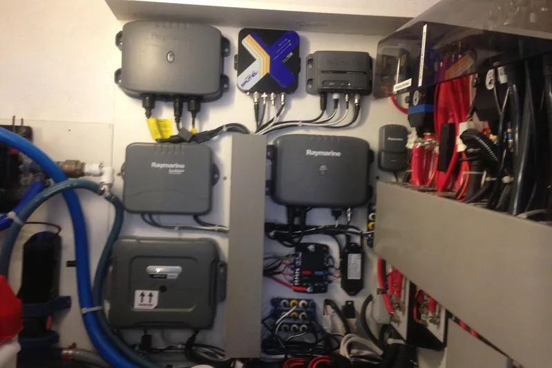 Yacht Photos Pics Electrical system of a 2012 Beneteau Gran Turismo 44 yacht, featuring Raymarine equipment.