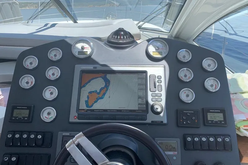  Yacht Photos Pics Control panel of a 2012 Beneteau Gran Turismo 44 yacht with navigation display.