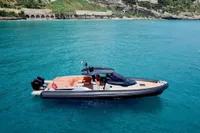 2023 SACS Strider 15 FB luxury boat cruising in clear blue waters.