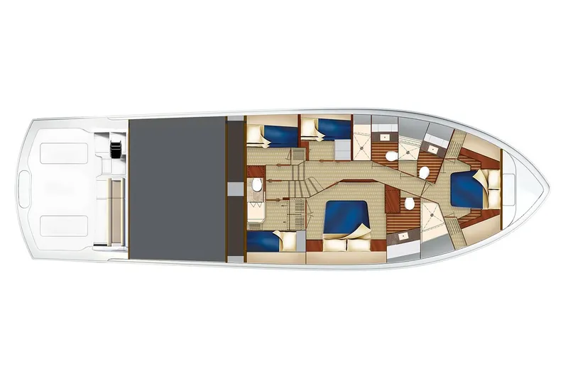 Resilient Yacht Photos Pics 2018 Hatteras GT70 yacht floor plan, featuring multiple cabins and bathrooms.