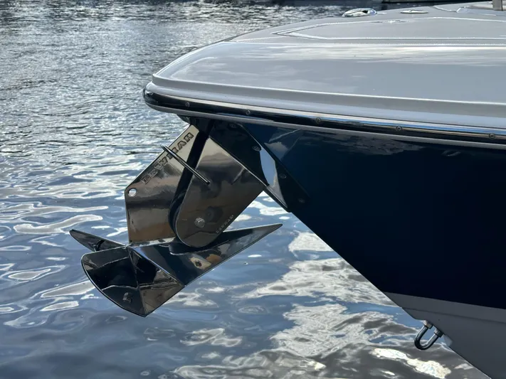 Yacht Kings Yacht Photos Pics 2020 Boston Whaler 350 Realm boat anchor detail on water.