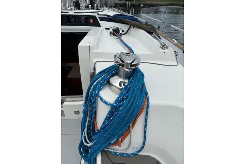  Yacht Photos Pics 2006 X-Yachts X-50 sailboat deck with winch and blue ropes.