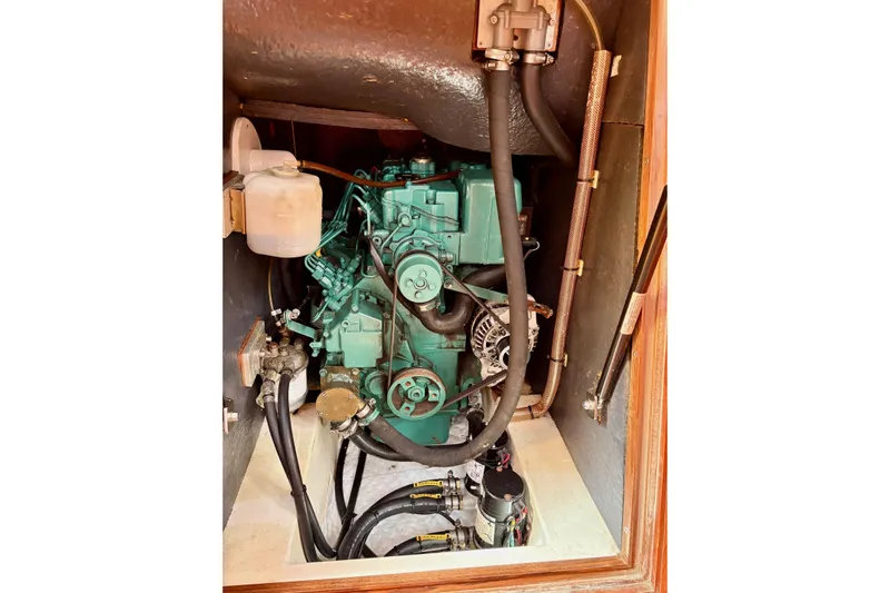  Yacht Photos Pics Engine compartment of a 2006 X-Yachts X-50 sailboat, showcasing mechanical components.