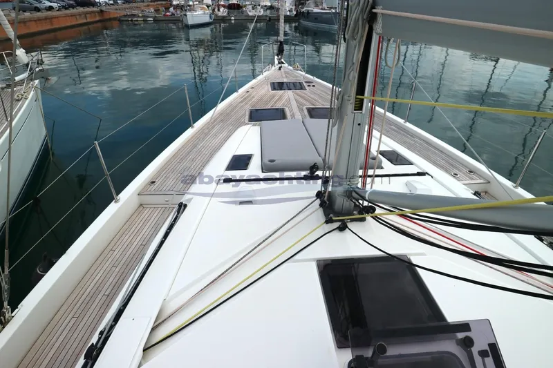  Yacht Photos Pics 2023 Beneteau Oceanis 54 yacht deck with sleek design and modern fittings.