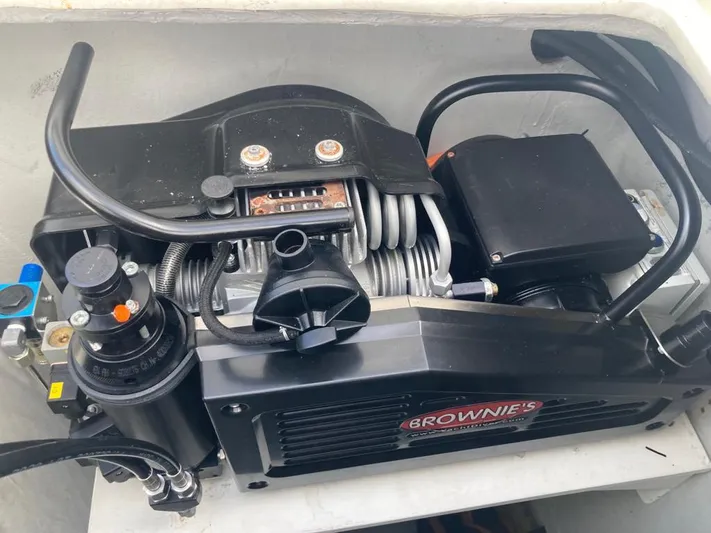The Recipe Yacht Photos Pics Brownie's marine compressor in a 2011 Lagoon 560 yacht engine compartment.