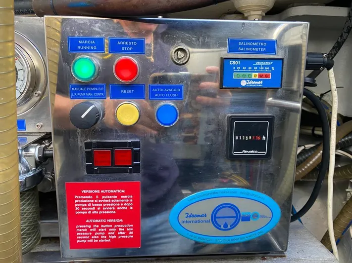 The Recipe Yacht Photos Pics Control panel of a 2011 Lagoon 560 yacht with various buttons and indicators.