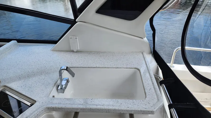 Yaffa Yacht Photos Pics Aquila 36 yacht interior with sleek countertop and modern sink, 2021 model.