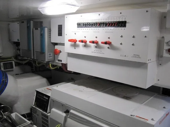 No Name Yacht Photos Pics Electrical control panel in a 2008 Viking Convertible 60 yacht engine room.