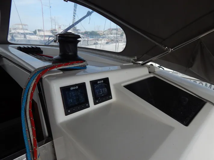  Yacht Photos Pics Italia Yachts 13.98 (2021) cockpit with navigation instruments and winch.