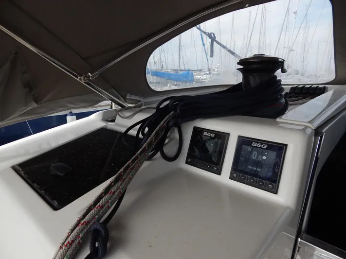  Yacht Photos Pics Italia Yachts 13.98 (2021) cockpit with navigation instruments and winch.