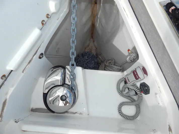  Yacht Photos Pics Anchor locker of 2021 Italia Yachts 13.98 with chain and winch system.