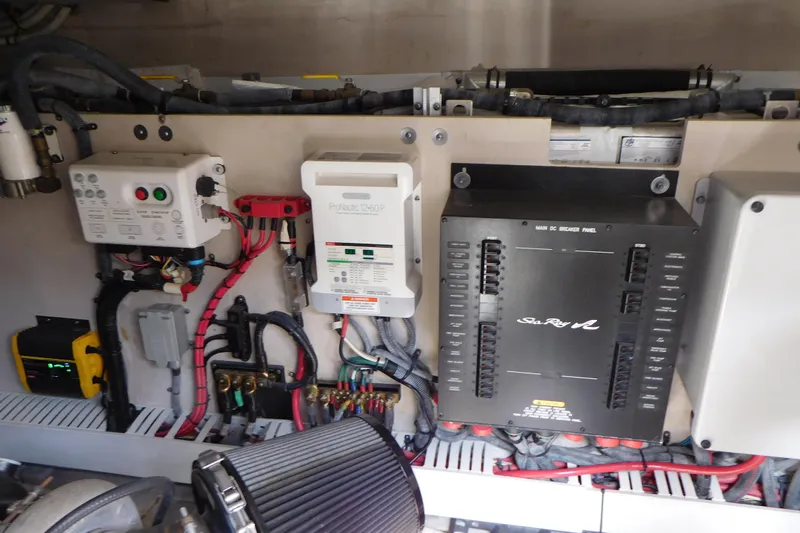  Yacht Photos Pics Engine room of 2013 Sea Ray 510 Sundancer, featuring electrical panels and wiring.